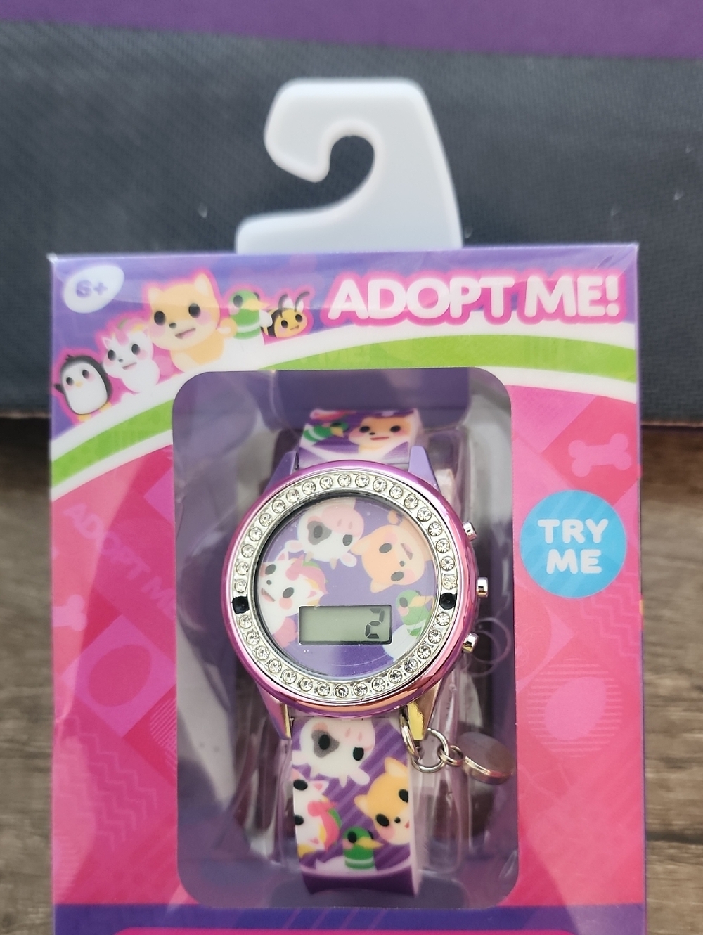 Kids Purple Digital Flashing Lights LCD Watch with Gemstone Bezel